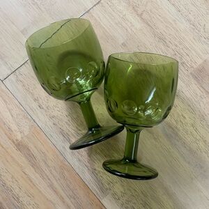 Elegant Vintage Green Glass Goblets (2)